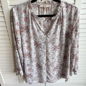 LOFT Women's Floral Blouse - Pink and White